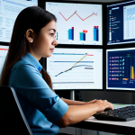 A professional individual in modest business casual attire, seated at a modern desk, surrounded by multiple glowing digital screens displaying a chaotic yet discernible stream of data, news feeds, and graphs. The individual is looking thoughtfully at a central screen, hands gently resting on a keyboard, symbolizing the act of filtering and discerning reliable information from the digital noise. The background is a clean, contemporary office environment. Fully clothed, appropriate attire, safe for work, perfect anatomy, correct proportions, natural pose, well-formed hands, proper finger count, natural body proportions, professional photography, high quality, family-friendly.