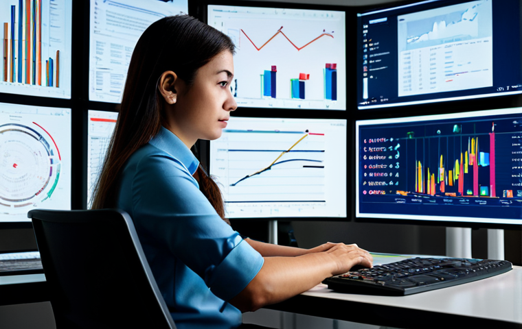 A professional individual in modest business casual attire, seated at a modern desk, surrounded by multiple glowing digital screens displaying a chaotic yet discernible stream of data, news feeds, and graphs. The individual is looking thoughtfully at a central screen, hands gently resting on a keyboard, symbolizing the act of filtering and discerning reliable information from the digital noise. The background is a clean, contemporary office environment. Fully clothed, appropriate attire, safe for work, perfect anatomy, correct proportions, natural pose, well-formed hands, proper finger count, natural body proportions, professional photography, high quality, family-friendly.