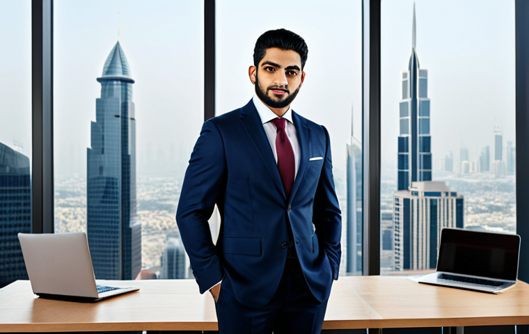 **

"A successful Arab businessman in a tailored, fully clothed business suit, standing confidently in a modern office overlooking a bustling city skyline, appropriate attire, professional setting, safe for work, perfect anatomy, correct proportions, high-resolution, professional photography, family-friendly."

**