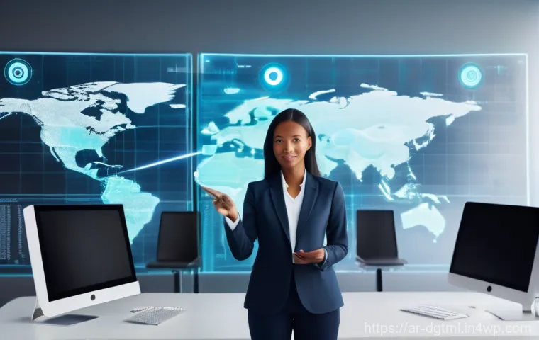 디지털 광고 캠페인에서의 실수 피하기 - A professional, diverse woman (wearing smart business casual attire) stands confidently in a luminou...