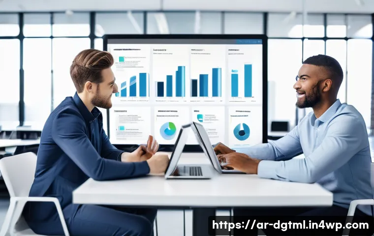 디지털 광고 타겟팅에서의 A B 테스트 활용 - **Prompt:** A diverse team of professional digital marketers, aged 25-45, collaborating intently aro...