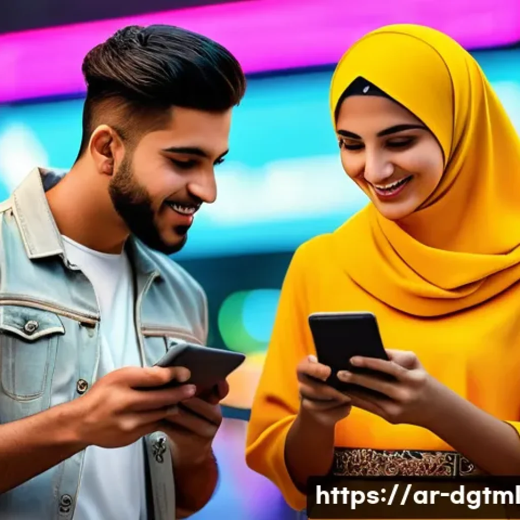 다양한 고객 세그먼트에 맞춘 광고 전략 - A vibrant social media marketing scene targeting young Arab adults aged 18-30, featuring diverse men...