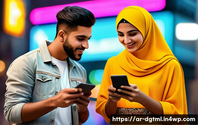 다양한 고객 세그먼트에 맞춘 광고 전략 - A vibrant social media marketing scene targeting young Arab adults aged 18-30, featuring diverse men...