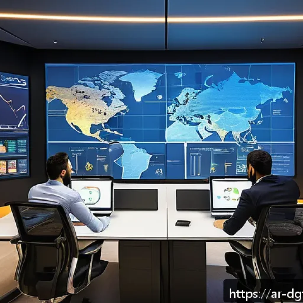 디지털 광고 캠페인에서의 효과적인 타겟팅 기술 - A modern digital marketing office scene focused on analyzing consumer behavioral data for an Arabic-...
