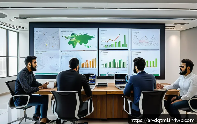 비용 효율적인 디지털 광고 타겟팅 방법 - A professional digital marketing team meeting in a modern office in Riyadh, Saudi Arabia, analyzing ...